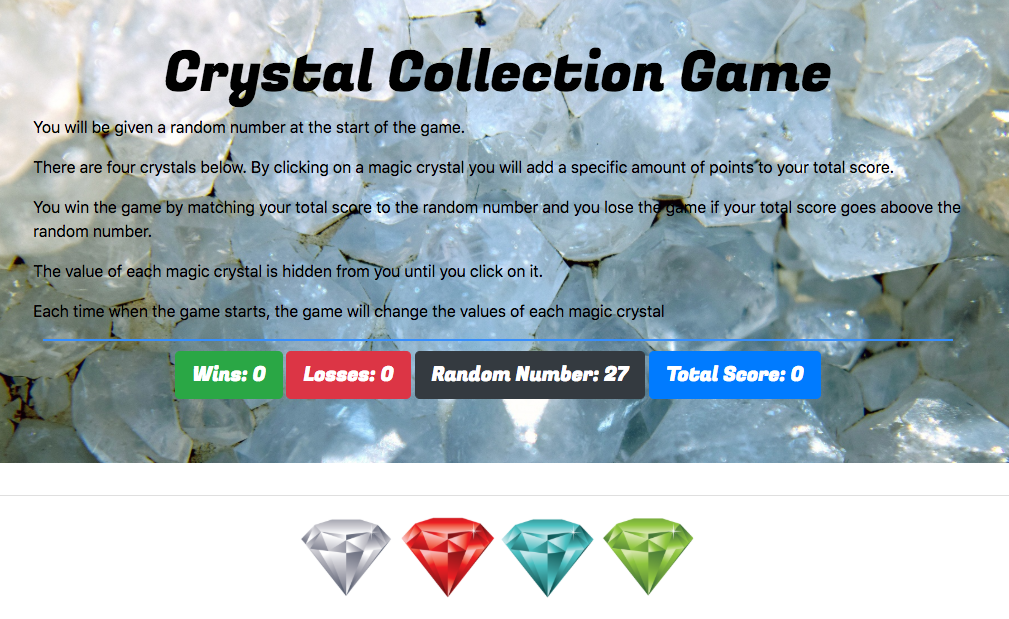 Screen Shot of Crystal Collector Homepage