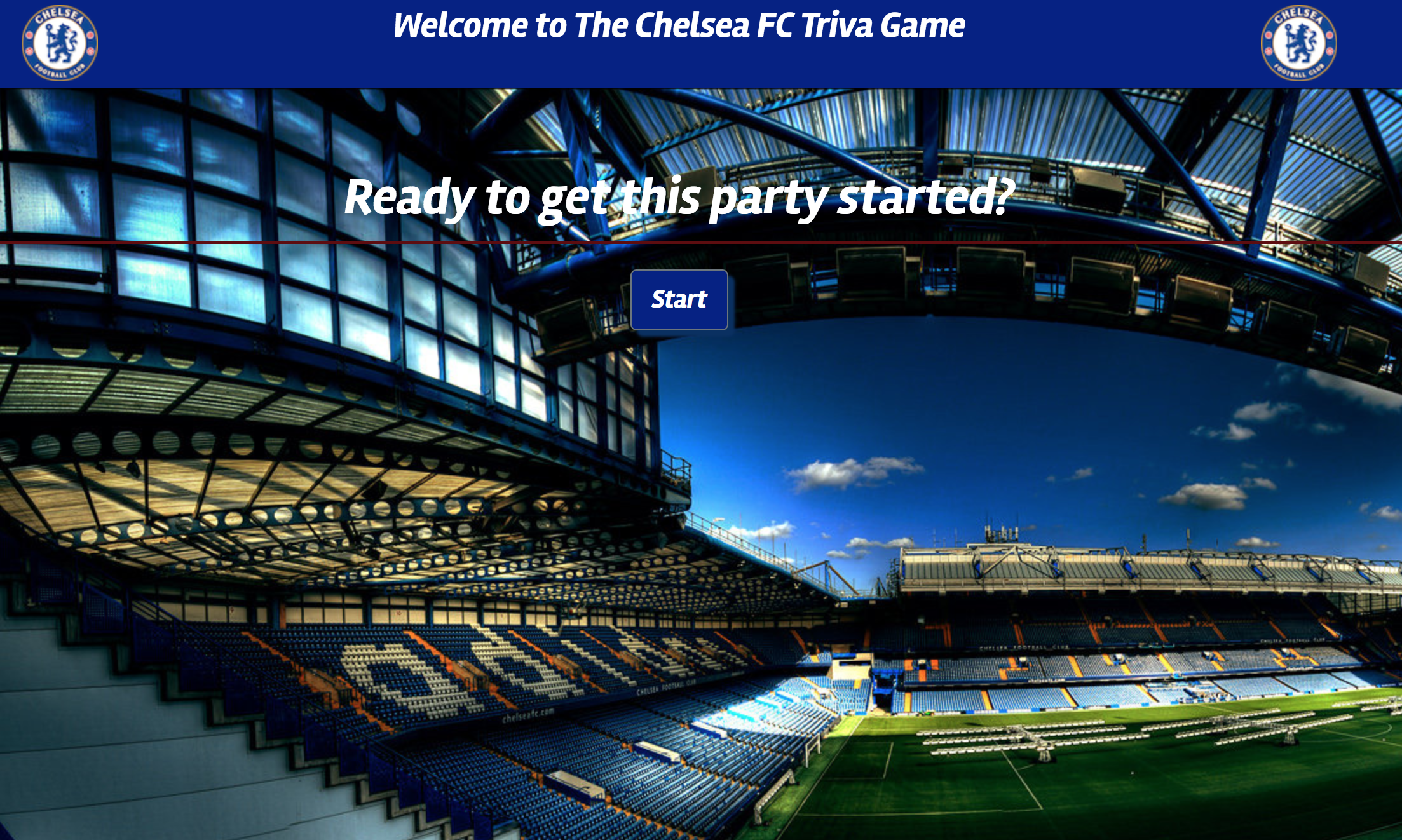 Screen Shot of Triva Game Homepage